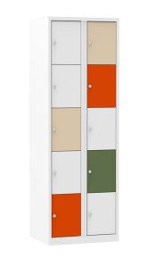 Multi-color lockerkast met 10 deuren in 2 kolommen, 180 x 60 x 50 cm