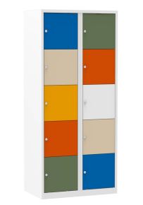 Multi-color lockerkast met 10 deuren in 2 kolommen, 180 x 80 x 50 cm