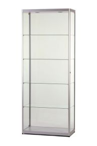 Vitrinekast 200 x 80 x 40 cm, met dubbele voordeur, geanodiseerd aluminium