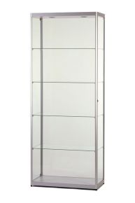 Vitrinekast 200 x 80 x 50 cm, met dubbele zijdeur, geanodiseerd aluminium